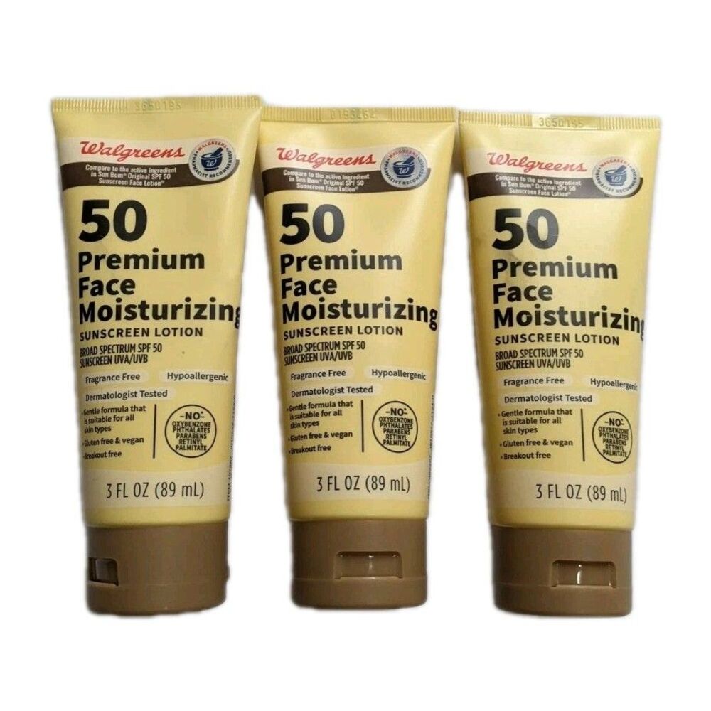 (3) NEW Walgreens 50 Premium Face Moisturizing Sunscreen Lotion 3 Fl Oz Each
